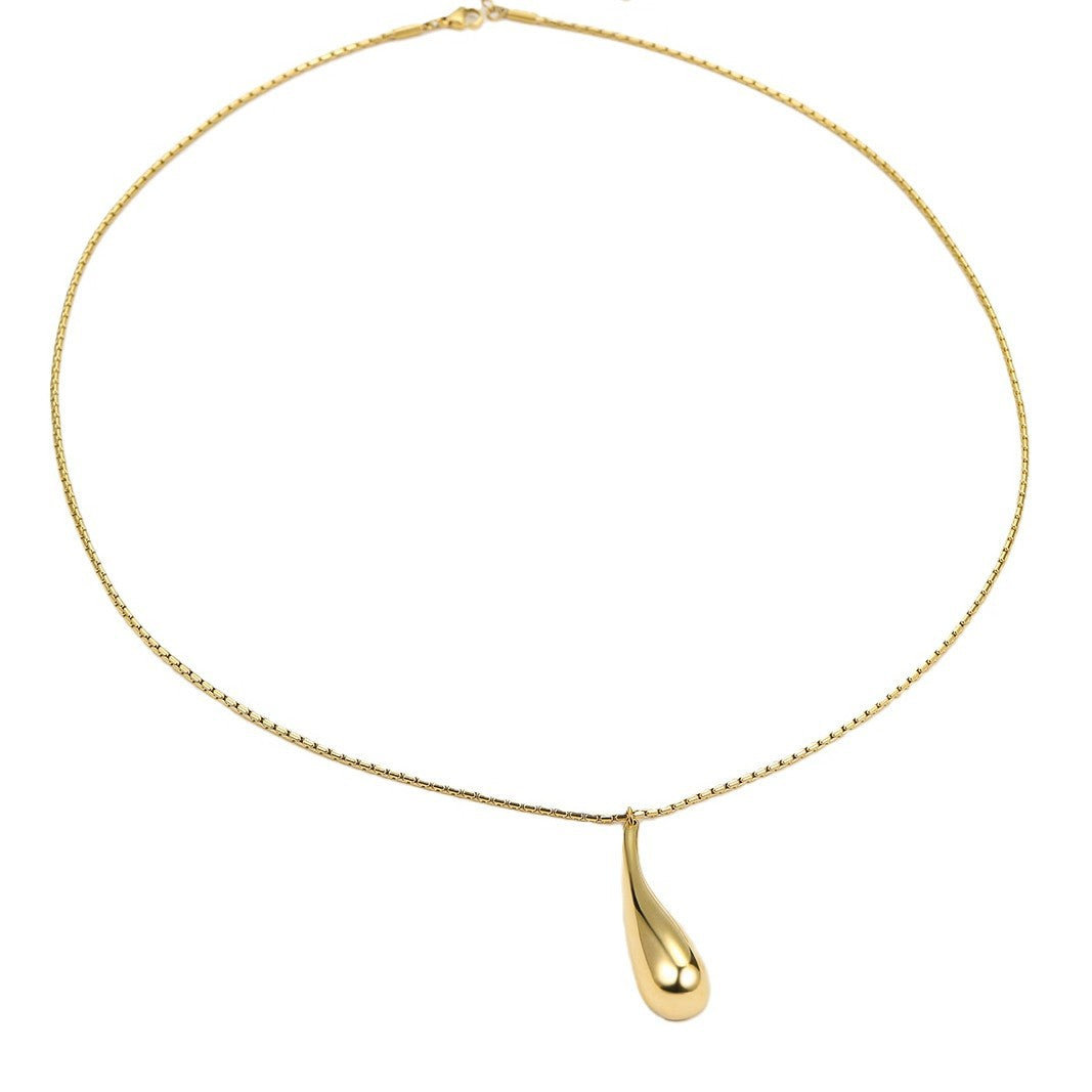 Retro Exaggerated Stainless Steel Glossy Water Drop Hollow Out Cutout Embellished Necklace Fashionable All Match 18K Golden Clavicle Chain - Wanita Store