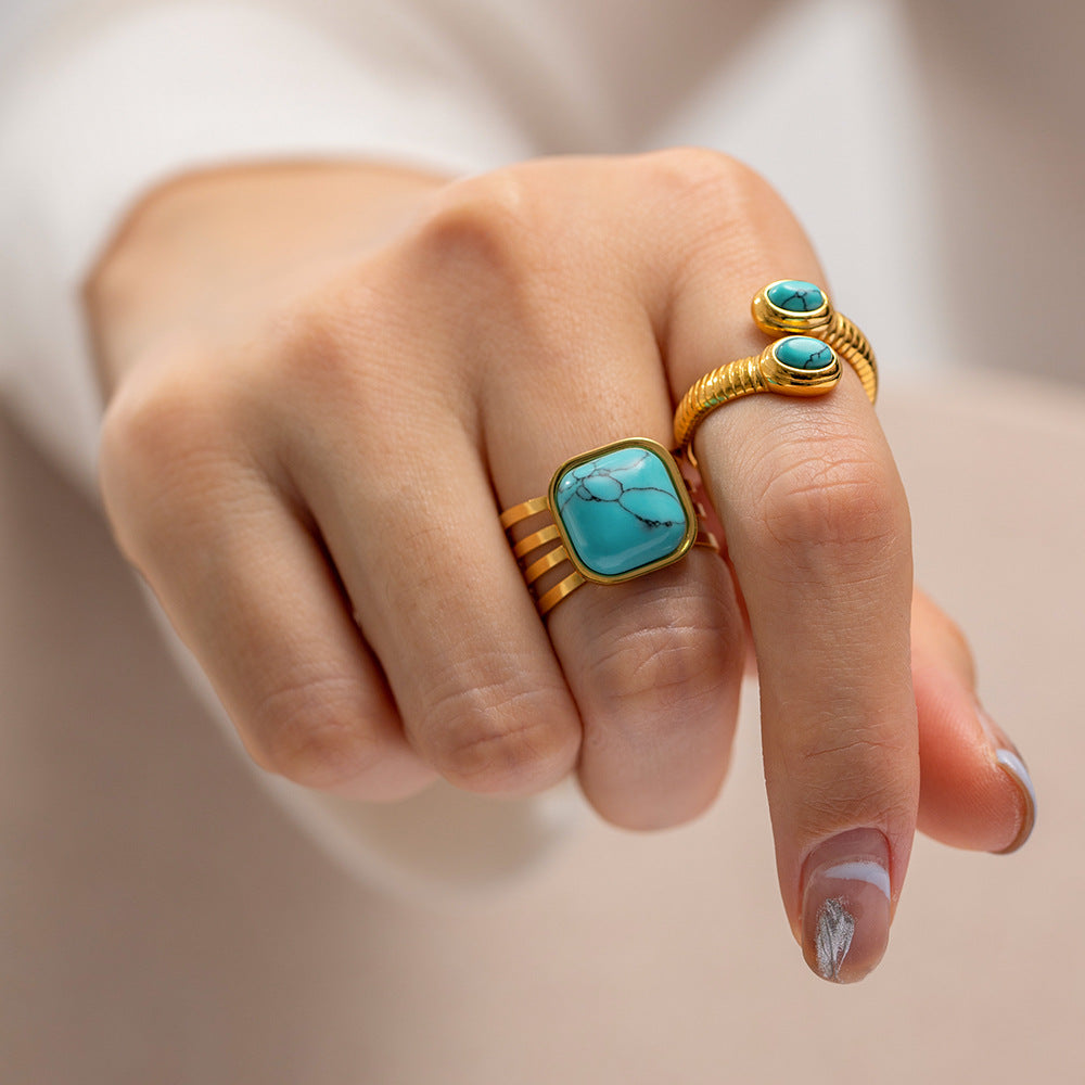 Niche 18K Gold Plated Thread Inlaid Lapis Snake Shaped Open Ring Trendy Bracelet - Wanita Store