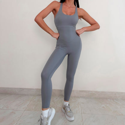 Jumpsuit Tight Sleeveless High Elastic Fitness Suit Women Hollow Out Cutout Out Beauty Back Sports Yoga Pilates - Wanita Store