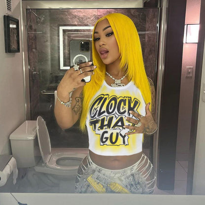 Camiseta corta con estampado gráfico de letras Hip Hop para mujer, top sexy de verano