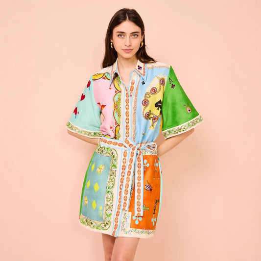 Cárdigan informal de lino estampado para mujer, vestido tipo túnica