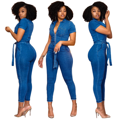 Women Clothing Internet Celebrity Same Sexy Denim Jumpsuit - Wanita Store