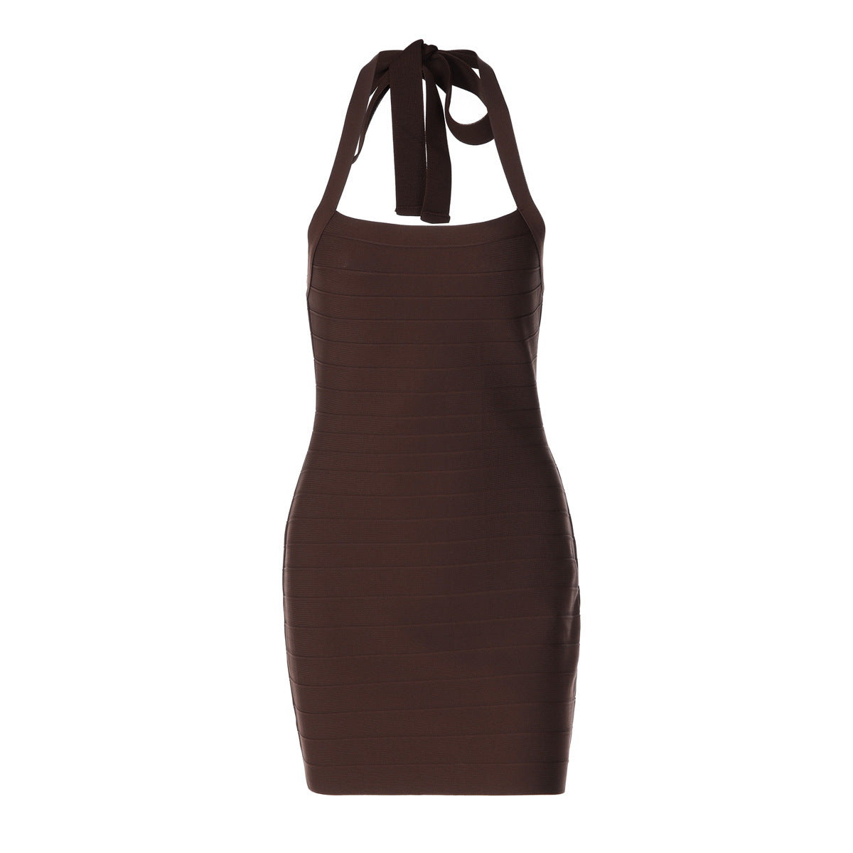 Women Sexy Backless Slim Fit Sheath Solid Color Halter Zipper Dress