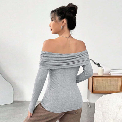 Autumn Winter Women Clothing Sexy off the Shoulder off Neck Slim Knit Long Sleeve Tops - Wanita Store