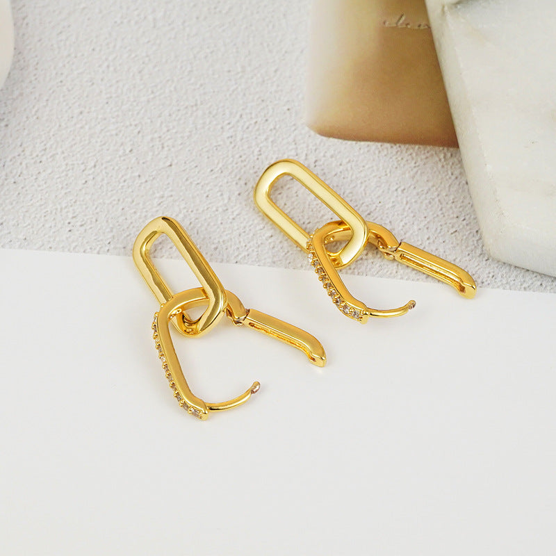 Creative Stud Earrings Inlaid Zircon Long Earrings Women Copper Earrings Internet Celebrity Accessories - Wanita Store