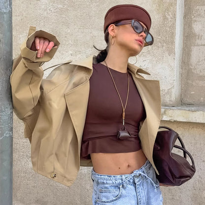 Autumn Khaki Double Breasted Collar Trench Coat Coat Casual Jacket for Women - Wanita Store