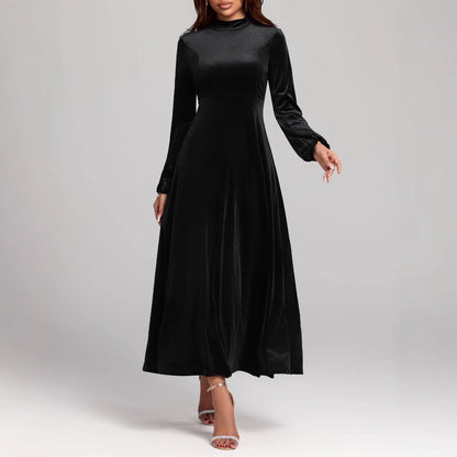 Autumn Winter Women Slimming Long Pleuche Dress - Wanita Store