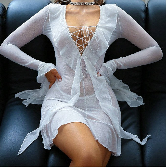 Sexy Ruffled Sexy Long Sleeve Narrow Sexy Lingerie Set