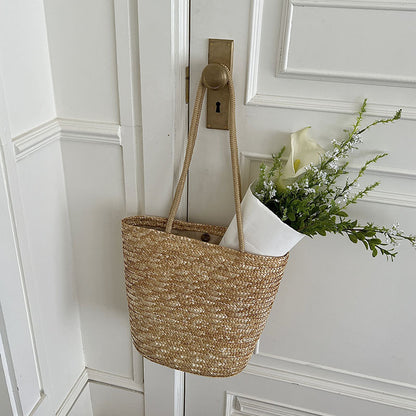Simple Straw Shoulder Woven Bag Straw Bag Vacation Beach Bag Women Bag - Wanita Store