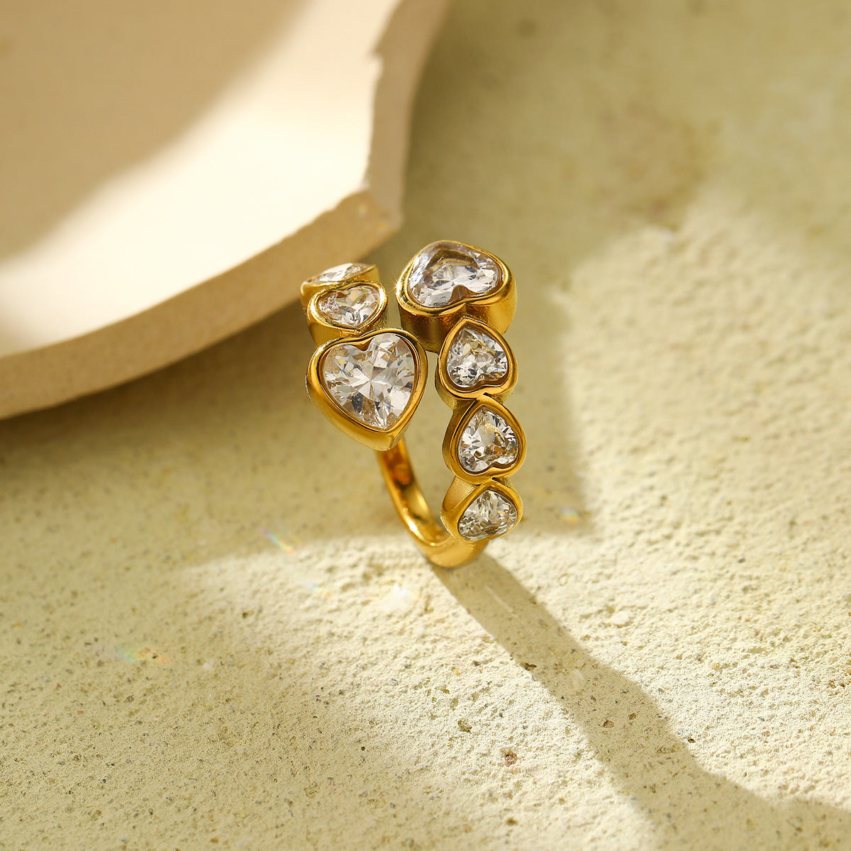 Arrival Heart to Heart Loving Heart Zircon Titanium Steel Ring Affordable Luxury High Grade Cross Open Heart Shaped Bracelet Accessories - Wanita Store