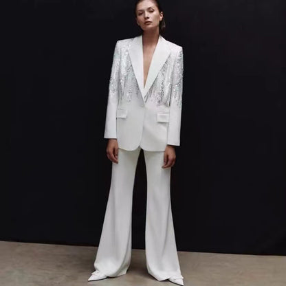 Heavy Industry Nail Pearl Embroidery Sequ Work Pant Two Piece Set - Wanita Store