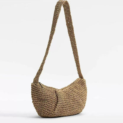 Casual Crossbody Straw Bag Niche Dumpling Bag Woven Bag Vacation Beach Bag All Match Chest Bag - Wanita Store