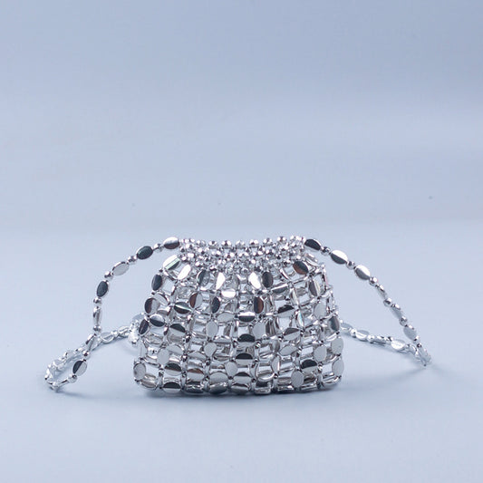 Hand Woven Bag Women Crossbody Silver Dumpling Bag All Match Acrylic Paillette Beaded Bag