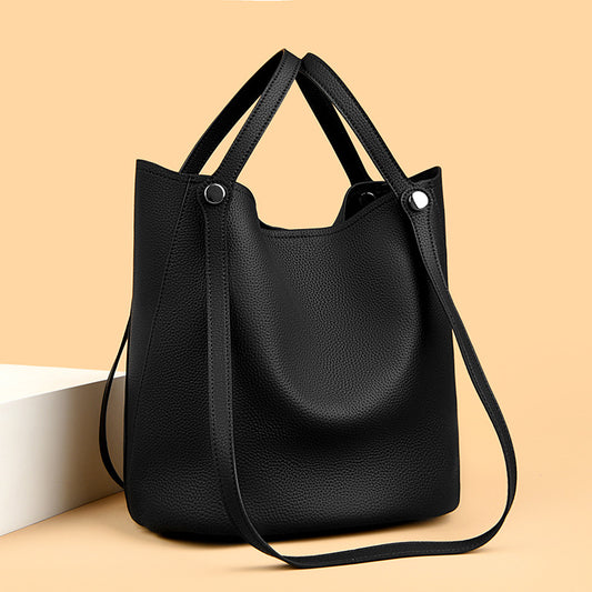 Genuine Leather Women Bag Simple Bucket Bag High Grade Large Capacity Shoulder Bag Handbag