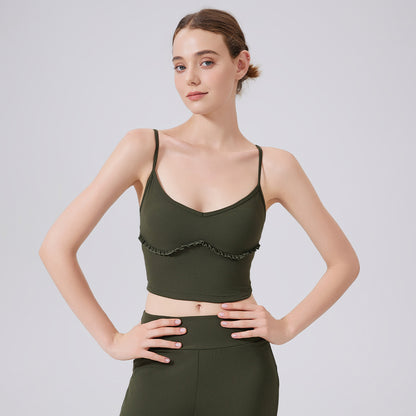 Cloud Sense Beauty Back Spaghetti Strap Lace Yoga Vest with Chest Pad Pilates Workout Bra Sports Underwear for Women - Wanita Store