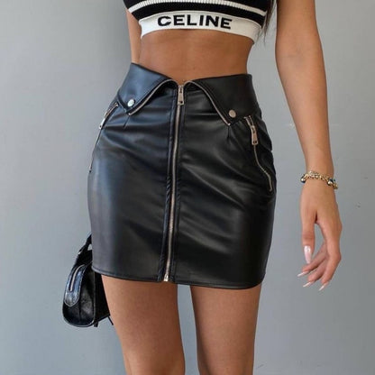 Winter Women Clothing Sexy Faux Leather Skirt Women Slim Fit Hip Raise Zipper Skirt - Wanita Store