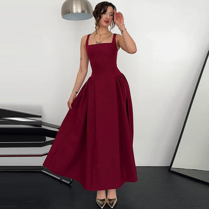 Women Clothing Summer Sexy Backless Zipper Slim Fit Waist Shoulder Strap Dress - Wanita Store