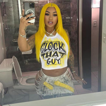 Camiseta corta con estampado gráfico de letras Hip Hop para mujer, top sexy de verano