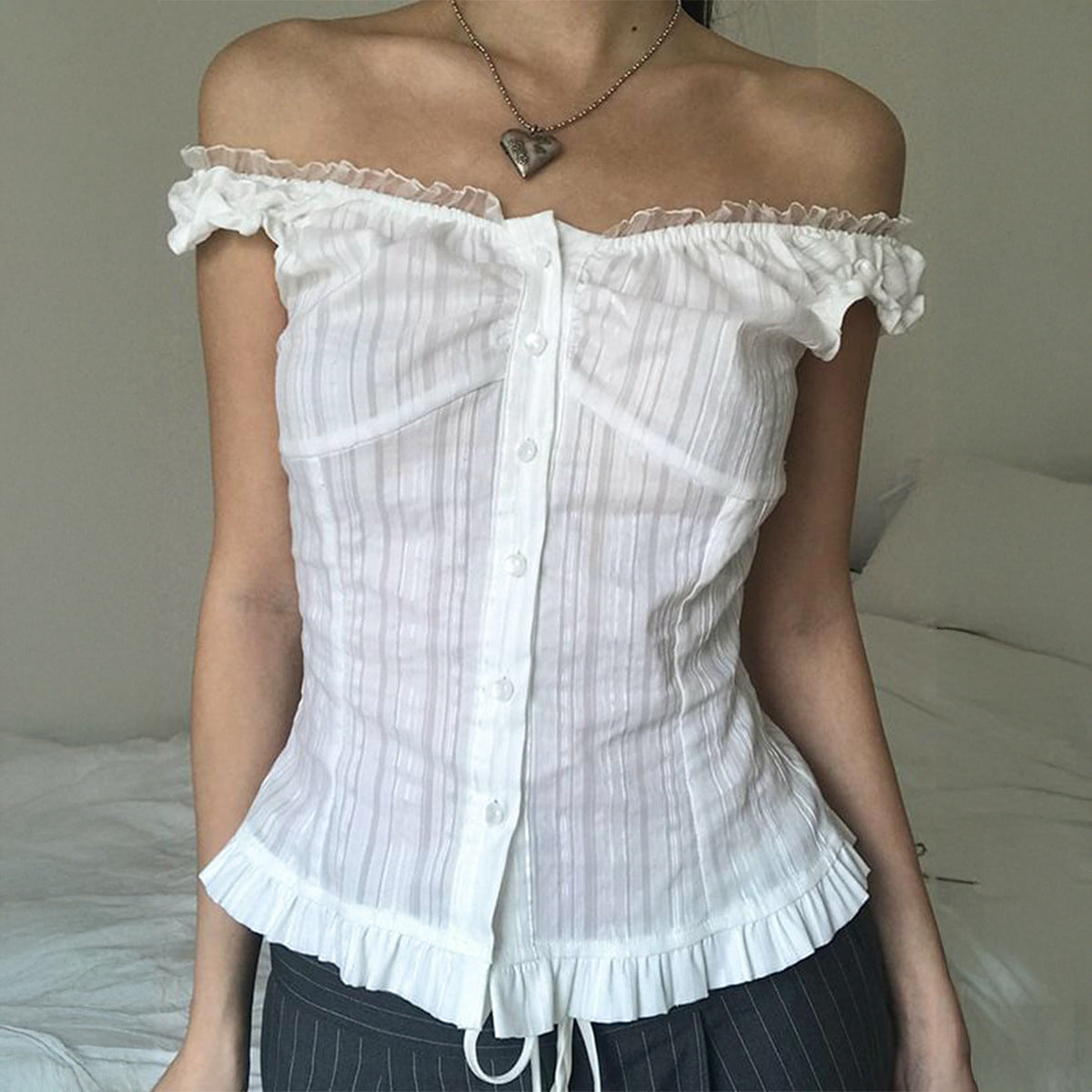 Women Clothing Summer Sexy Cold Shoulder Sleeveless Cardigan Shirt - Wanita Store