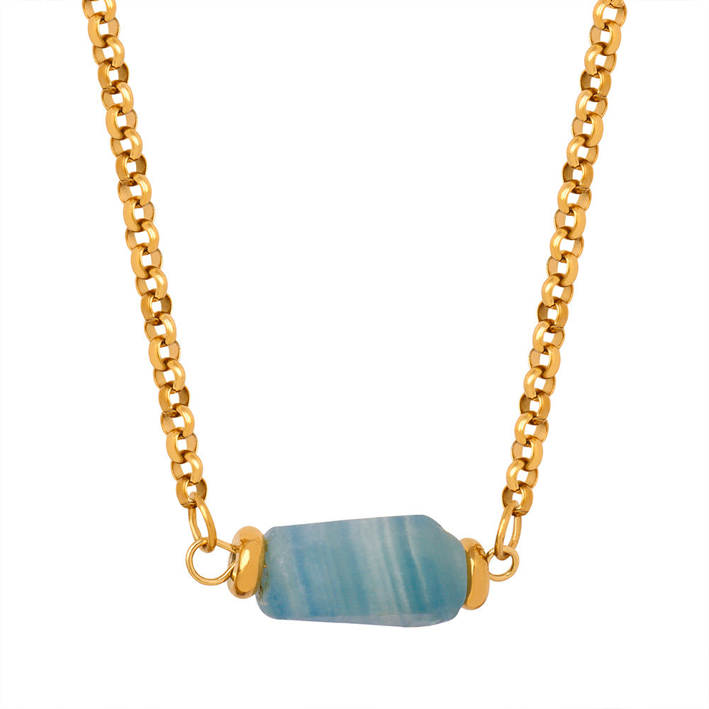 Retro Personalized Minority Titanium Steel Gold Plated Geometric Abstract Irregular Asymmetric Natural Stone Embellished Necklace Ornament Women - Wanita Store