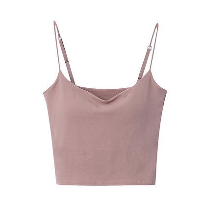 Sinan French Spaghetti Strap Slim Fit off Neck Camisole with Chest Pad Beautiful Back Basic Summer - Wanita Store