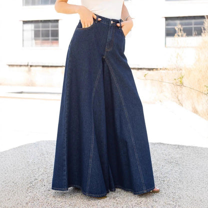 Vaqueros elegantes sencillos de pernera ancha para mujer, vaqueros elásticos de mezclilla lavada