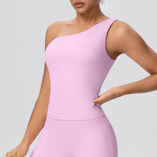 Cloud Sense Oblique One Shoulder Waist Yoga Clothes Sports Back Shaping Quick Drying Slim Fit Shaping Underwear Running Workout Vest - Wanita Store