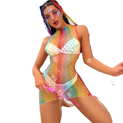 Lingerie sexy en résille colorée de haute qualité pour célébrités Internet, veste de bikini pour plage d'été, boîte de nuit