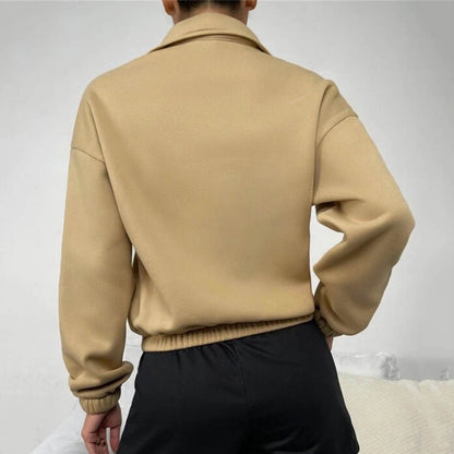 Autumn Women Clothing Loose Zip Collar Long Sleeve Sweatshirt Tops - Wanita Store