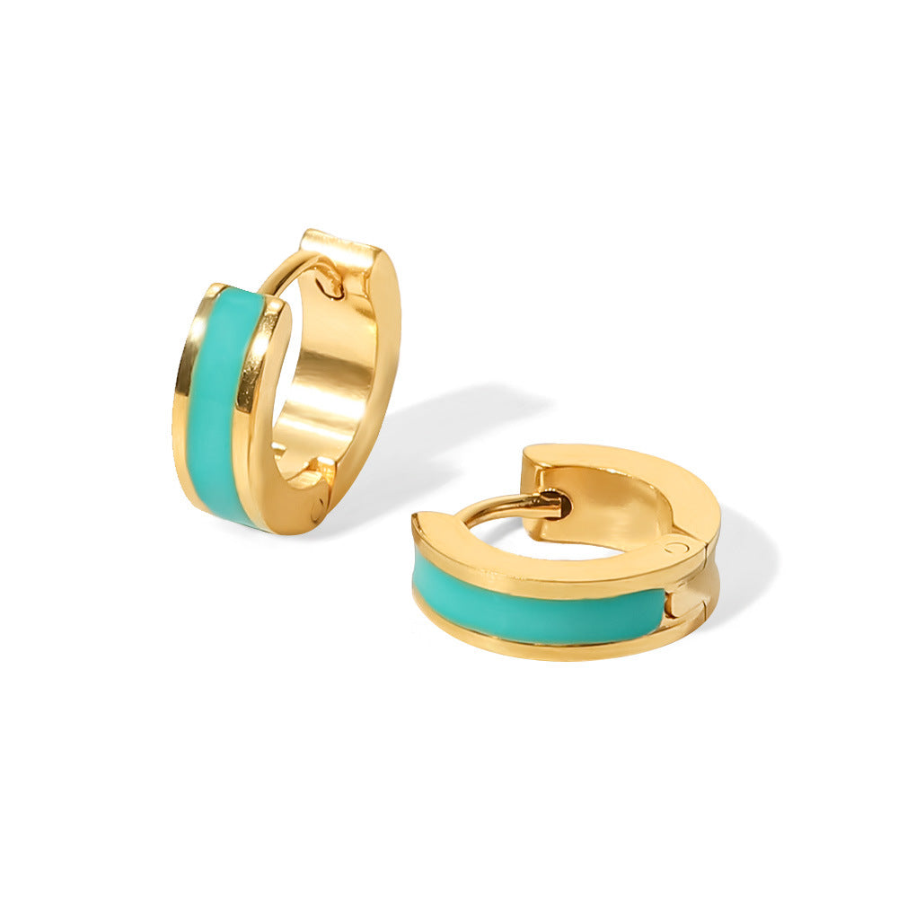 Women Titanium Steel Earrings Jewelry Gold Colorful Oil Necklace Geometric Abstract Hoop Earrings Accessories - Wanita Store