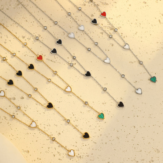 Light Luxury Minority Necklace High Grade Tassel Heart Clavicle Chain Heart Shaped Stainless Steel Necklace Neck Accessories Women - Wanita Store