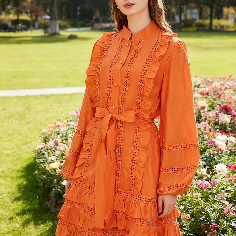 Printemps Taille Contrôlée Jupe Courte Couture Simple Boutonnage Robe de Vacances à Lacets Femmes Vêtements Courts pour Femmes