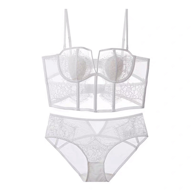 French Eyelashes Lace Sexy Lingerie Thin Back Shaping Soft Steel Ring Boning Corset Boning Corset Body Shaping Vest Bra Set