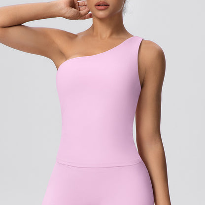 Cloud Sense Oblique One Shoulder Waist Yoga Clothes Sports Back Shaping Quick Drying Slim Fit Shaping Underwear Running Workout Vest - Wanita Store