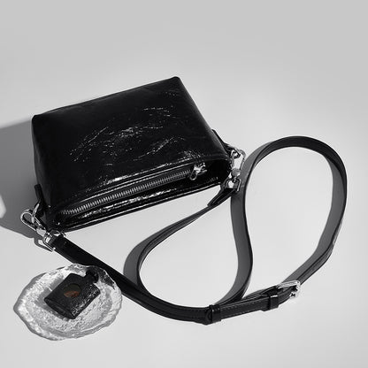 Leather Bag Simple Crack Messenger Bag Special Interest Shoulder Bag Large Capacity Bucket Bag Women - Wanita Store
