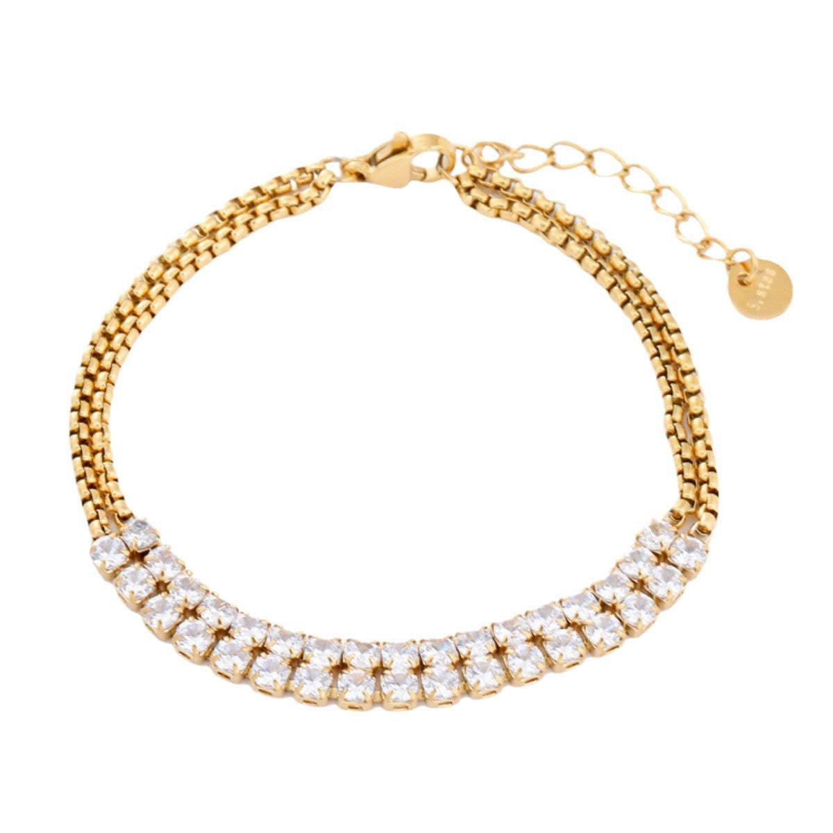 Ladies Titanium Steel Bracelet 18K Gold Plating Stainless Steel Inlaid Zircon All Match Suit Twin Bracelet - Wanita Store