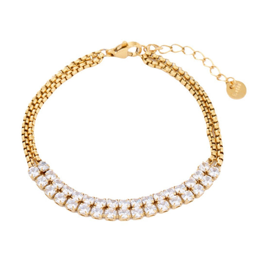 Ladies Titanium Steel Bracelet 18K Gold Plating Stainless Steel Inlaid Zircon All Match Suit Twin Bracelet - Wanita Store
