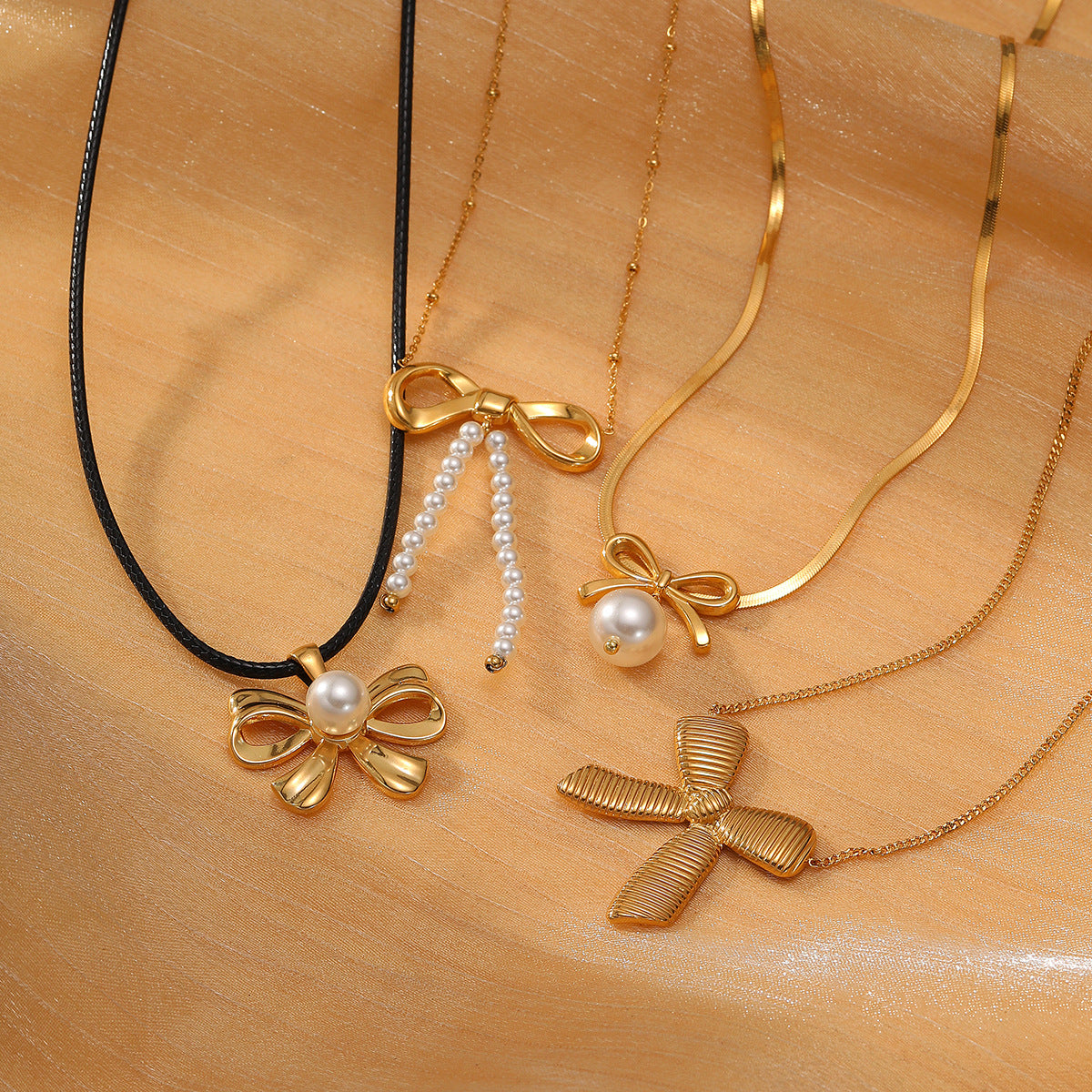 Fashionable Simple Elegant Titanium Steel Pearl Bow Necklace Women Arrival High Grade Stainless Steel Embellished - Wanita Store