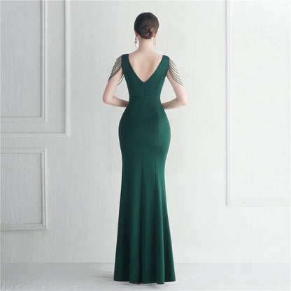 Dress Rhinestone Beaded Star Host Dinner Wedding Long Evening Dress - Wanita Store