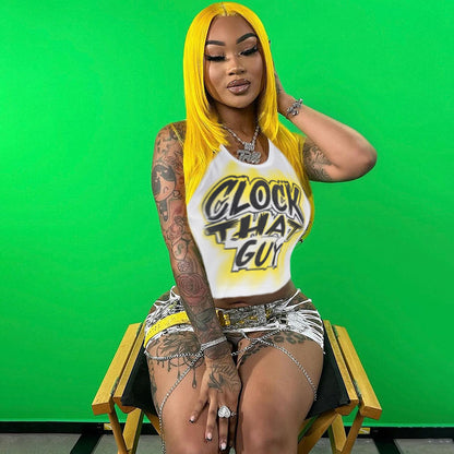 Camiseta corta con estampado gráfico de letras Hip Hop para mujer, top sexy de verano