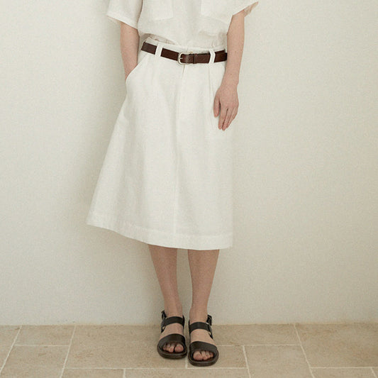 Pure Linen A line Skirt Women Summer High Waist Skirt Old Money Slimming Loose Straight Dress over the Knee Office Mid Skirt (no belt)