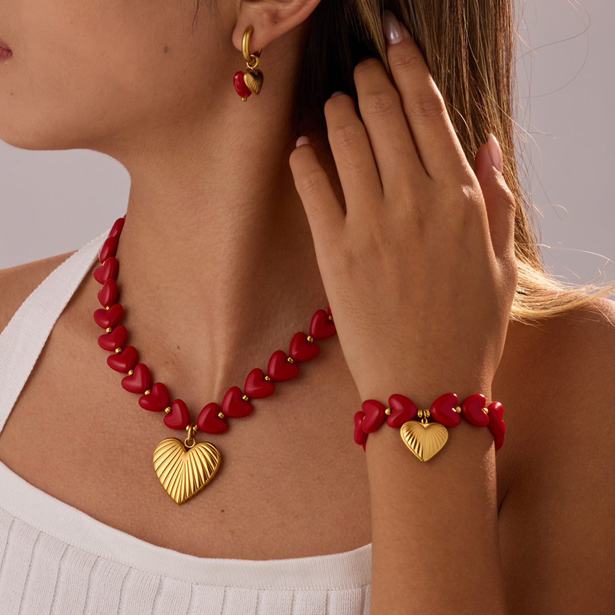 Valentine Day Jewelry Set Red Rose Bracelet Necklace High Grade Valentine Day Gift for Girlfriend - Wanita Store
