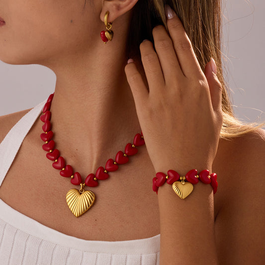 Valentine Day Jewelry Set Red Rose Bracelet Necklace High Grade Valentine Day Gift for Girlfriend - Wanita Store