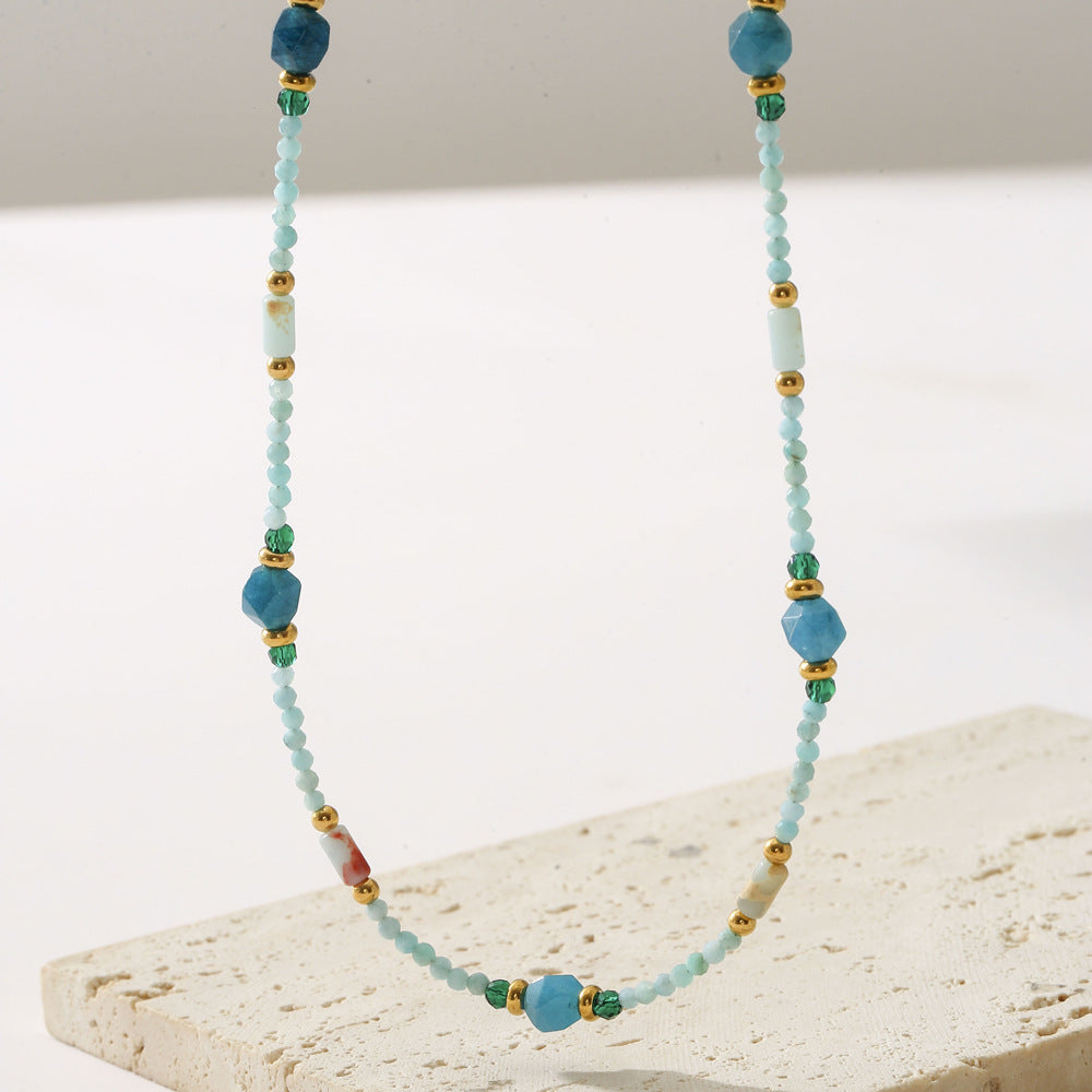 Blue Natural Stone Necklace Women Court Star Same Light Luxury Minority Beaded Necklace Women - Wanita Store