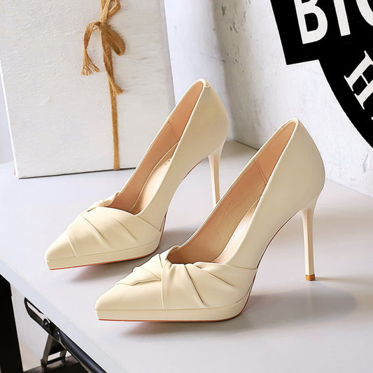 Sexy Party High Heels Stiletto Heel Pointed Toe Waterproof Platform Bow Pumps Women Shoes