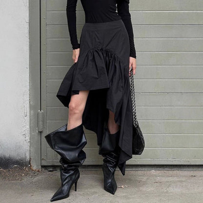 Fall Design High Waist Open Leg Layered Ruffled Cotton Irregular Asymmetric Skirt for Women - Wanita Store