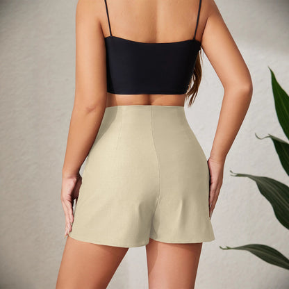 Double Slit Casual Pantskirt Thin Coat with Zip High Waist Short Pantskirt - Wanita Store