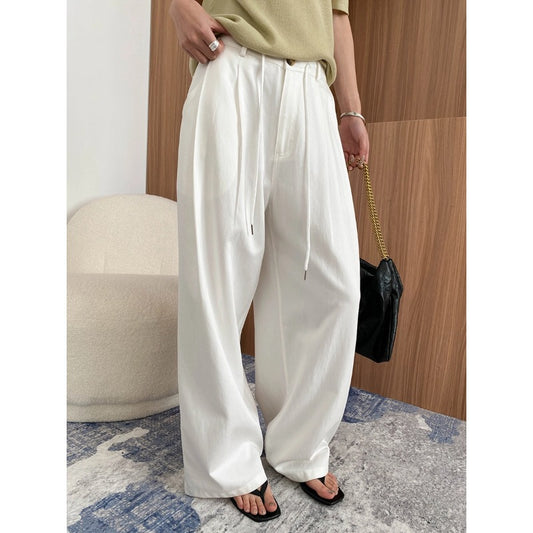 Early Autumn Tencel Lyocell Drawstring Design Pleated Draped Smooth Mop Casual Pants