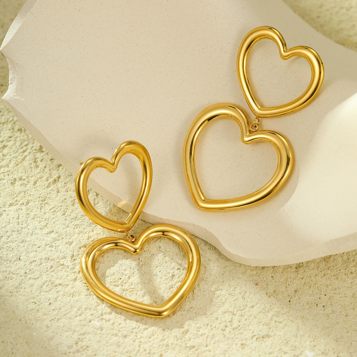 Stainless Steel Hollow Out Cutout Heart Tassel Embellished Earrings 18K Gold Plating Stainless Steel Peach Heart Stud Earring - Wanita Store