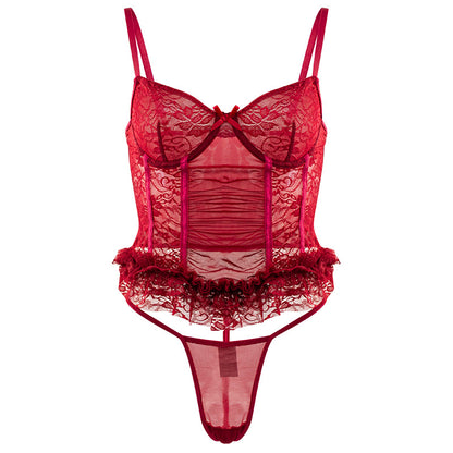 Sexy Underwear Thin Bra Low Waist Thin Belt T Back Lace Sexy Bodybuilding Split Two Piece Set